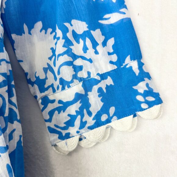 Juliet Dunn Floral Cotton Mini Dress Size 3 US 8-10 NWT Sapphire Blue Scalloped - Picture 8 of 11